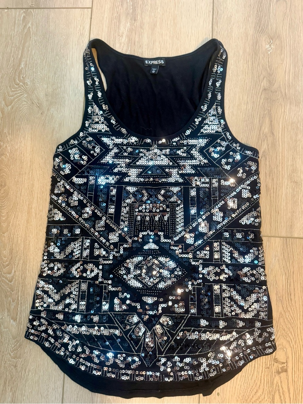 Express Black Sequin Geometric Tank Top